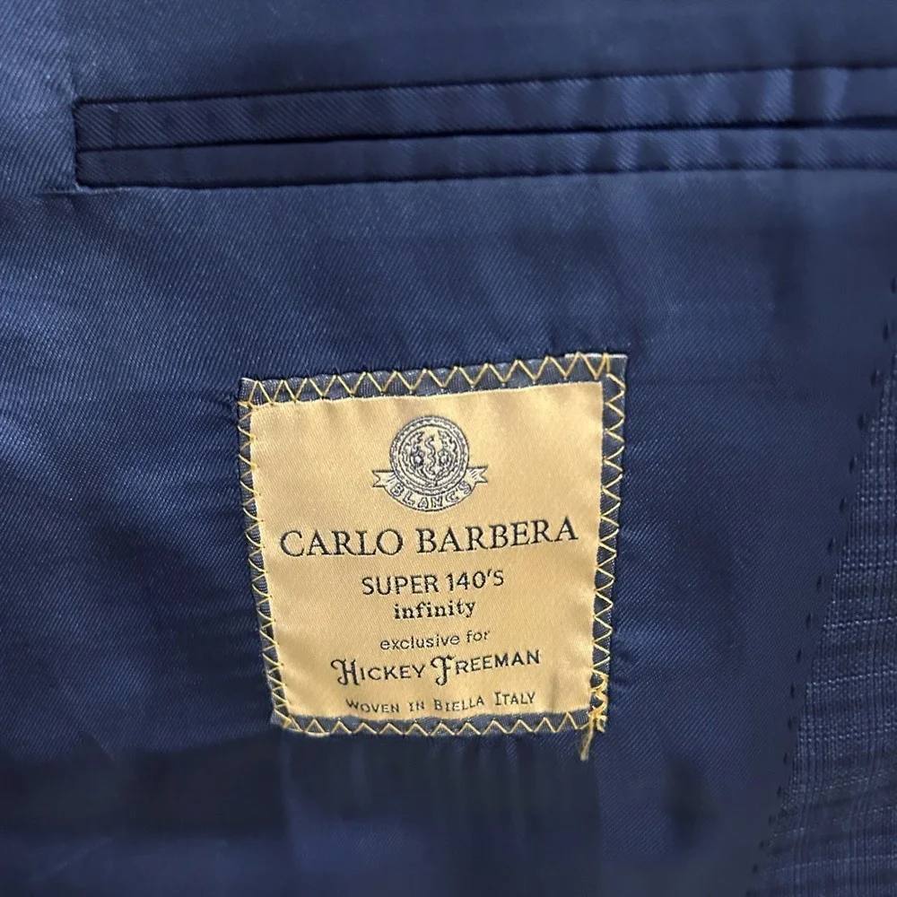 Hickey Freeman Blazer 46R Blue Check Plaid Super 140 Wool Carlo Barbera SML FLAW